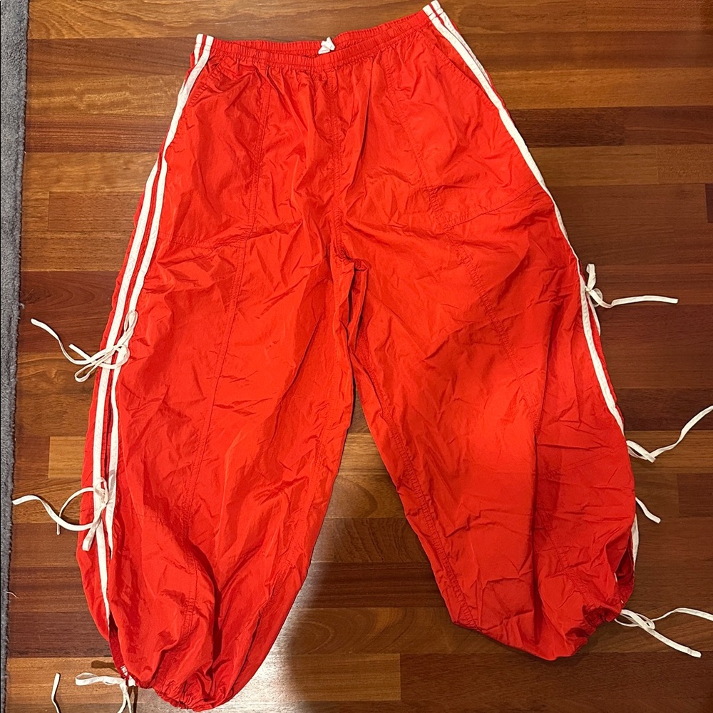 Anthropologie Red Joggers with White Bows and Stripes - Picture 3 of 5